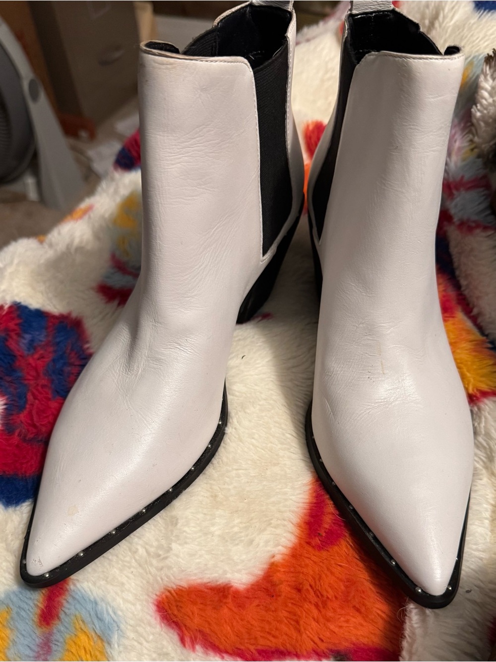 White Pointed Chelsea Booties - Women's Leather Ankle Boots